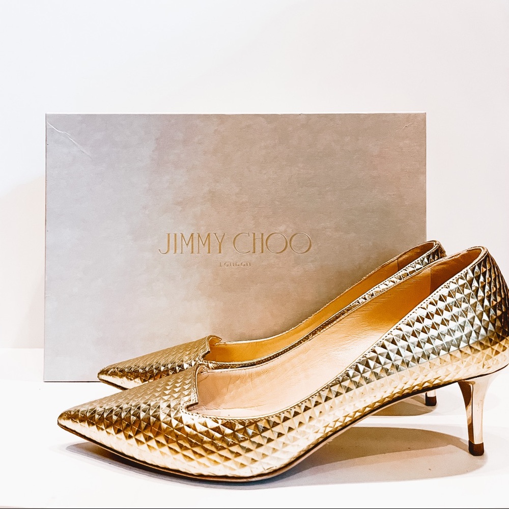 Jimmy Choo gold kitten heel loafer